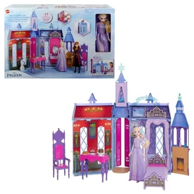 Image of Mattel Disney Frozen Elsa&#039;s Arendelle Castle, 60 cm Dollhouse with Carrying Handle, Includes One Elsa Doll and 15 Accessories, Toys for Ages 3 Up, Playset, HTP22