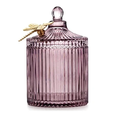 Image of AmeliaHome Storage Box with Lid Organiser Made of Glass Cosmetic Dragonfly 10.5 x 16.6 cm Dusky Pink