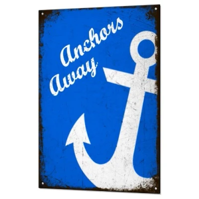 Image of Beenanas Anchors Away Rustic Metal Tin Sign Nautical Boat Wall Decor Plaque