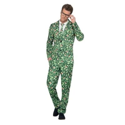 Image of Smiffys Brussel Sprout Suit, Green with Jacket, Trousers &amp; Tie, Stand Out Suits Fancy Dress, Xmas Dress Up Costumes