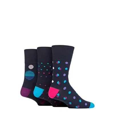 Image of Mens 3 Pair Gentle Grip Colourburst Cotton Socks Neon Dots 6 11