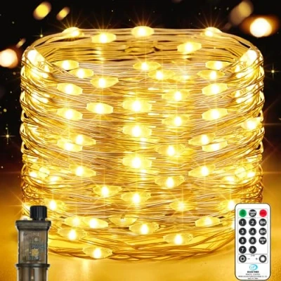 Image of Fairy Lights Plug in, 23M 200 LED Copper Wire String Mains Powered with Timer 8 Modes Waterproof for Indoor Outdoor Christmas Tree Bedroom Wedding Decoration (1 Pack, Warm White)