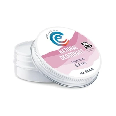 Image of Earth Conscious 100% Natural Deodorant Organic Balm Cream 60g Eco Friendly, Vegan, Plastic Free &amp; Cruelty Deodorants for Men and Women. UK Made (Jasmine Rose)