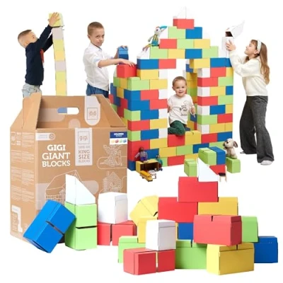 Image of GIGI BLOKS Jumbo Cardboard Building Blocks for Kids 200 XXL Interlocking and Stackable Bricks Toddlers Sturdy &amp; Easy to Assemble Large Toy