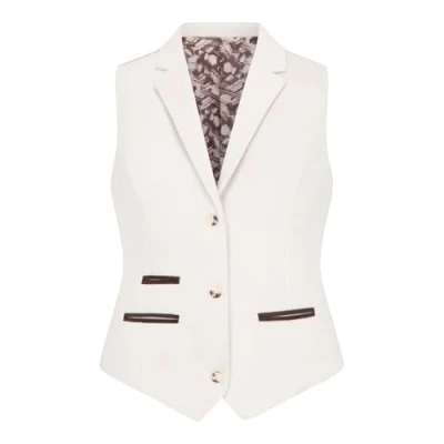 Image of TruClothing Women&#039;s Waistcoat Wool Blend Cream Tweed Herringbone Tailored Fit Ladies Vest 18