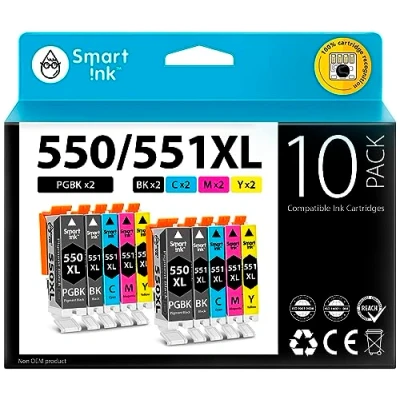 Image of Smart Ink Compatible Cartridge Replacement for Canon PGI 550 550XL CLI 551 551XL (2 PGBK &amp; 2 BK/C/M/Y 10 combo pack) to use with PIXMA MG5450 MG5650 MX725 MG7550 MG6450 MG6350 iP8750 iP7250 MX925