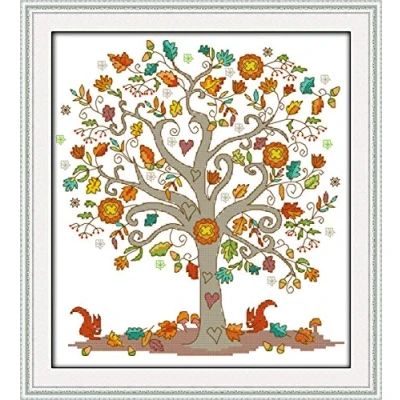 Image of Cross Stitch Kits Stamped, OWN4B The Giving Tree Printed Pattern 11CT 15.4x16.9 inch DIY Embroidery Kit (Tree)