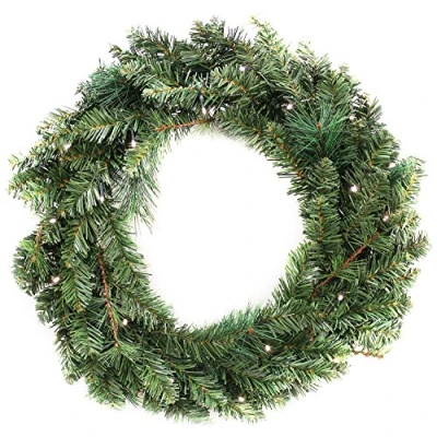 Image of WeRChristmas Pre Lit Wreath Christmas Decoration Illuminated with 20 Warm White LED Lights, 60 cm Green