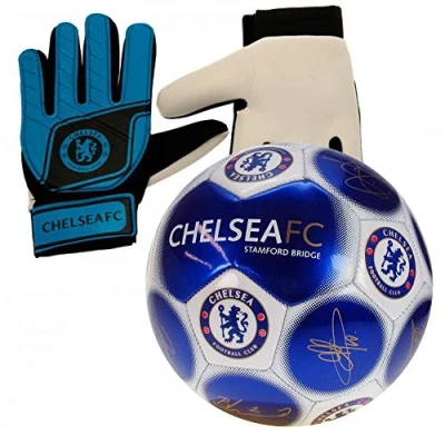 Image of Chelsea FC. Size 5 Signature Football and Goalkeeper Gloves Combo