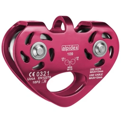 Image of ALPIDEX Rope Pulley 20 kN Tandem For Textile Ropes Up To 13 mm Steel 12 Diameter EN12278, Colour: Pink