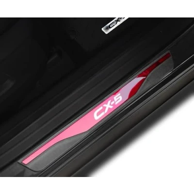 Image of GZPLMYKJYXGSLONG Car Door Sill Scuff Protector, for Mazda CX 5 CX5 2013 2022 2023 2024 Accessories Parts, Stainless Steel with abs Plastic Entry Guard Plate Trim Cove (RED)