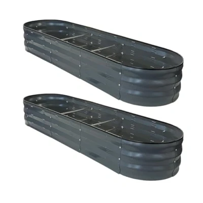 Image of Selections Large Metal Oval Raised Bed Garden Planter in Dark Grey (Pack of 2)