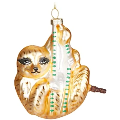 Image of BRUBAKER Golden Sloth Hand Painted Glass Christmas Bauble Mouth Blown Tree Decoration Figures Funny Pendant Ball 4.3 Inches (10.8 cm)