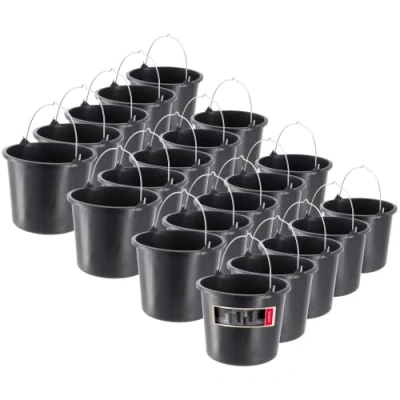 Image of KADAX Plastic Bucket 5L, Large Builders with Metal Handle for Cleaning and Plastering, Black Construction Cement, Paint (Set of 20)