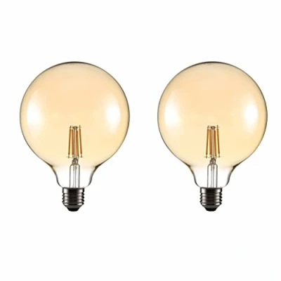 Image of TEKLED® G125 Filament Vintage LED Bulbs E27 Edison Screw Energy Saving 4W Light Bulb 36W Equivalent NONDIMMABLE Amber 2400K 410LM 2 Pack Warm White
