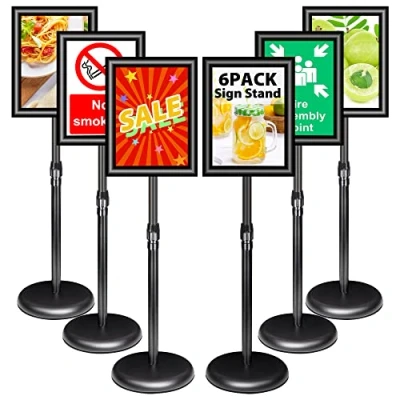 Image of VAIIGO 6Pack Adjustable Sign Stand A4 Aluminum Poster Menu Floor Standing Holder for Poster, Menu, Ads, Sales, Notice Stand, Signage Display (Black, 6Pack)