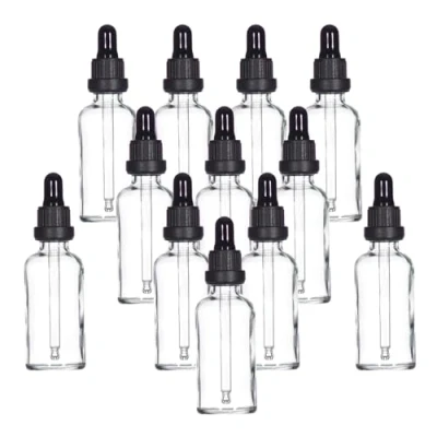 Image of YIZHAO Clear Glass Dropper Bottles 50ml, with Pipette Dropper, for Essential oil, Aromatherapy, Laboratory, Massage, Makeup, Mixing, Travel 12Pcs