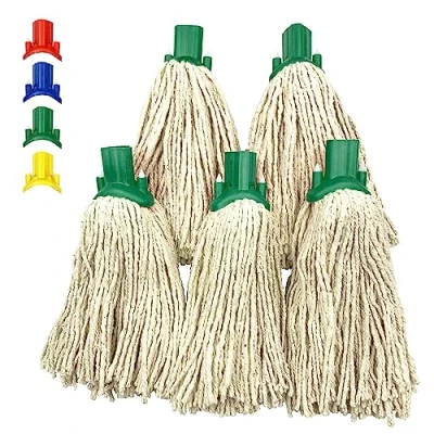 Image of Mop Heads Replacement, Colour Coded Self Threading Socket Cotton Head No.12 PY (Green, Pack of 5 Heads)