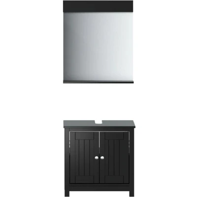 Image of 2 Piece Bathroom Furniture Set BERG Black Solid Wood Pine vidaXL