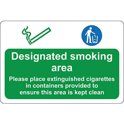 Image of Designated smoking area please keep this tidy Safety sign 3mm Aluminium 300mm x 200mm