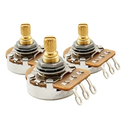 Image of Musiclily Pro HD A250K+B250K Full Brass Metric Coarse 18 Spline Split Short Shaft Pots Audio Linear Taper Potentiometers for Imported Strat Style Electric Guitar Bass (2A+1B)