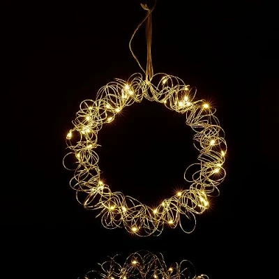 Image of Relaxdays LED Light Wreath, Window Ornament, Autumn, Hang Up Christmas Decor, Battery Powered, Ø 30cm, Silver, Iron, 30 x 4 cm