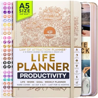 Image of Life Planner Undated Deluxe Weekly, Monthly Planner, a 12 Month Journey To Increase Productivity Organizer, Gratitude Journal, Agenda Do List, Gift Box &amp; Stickers Start Anytime