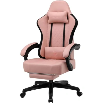 Image of GTPLAYER Fabric Gaming Chair with Footrest, Ergonomic Computer Desk Pocket Spring Cushion Home Office High Back Support Lumbar Heavy Duty Wide (Orange)