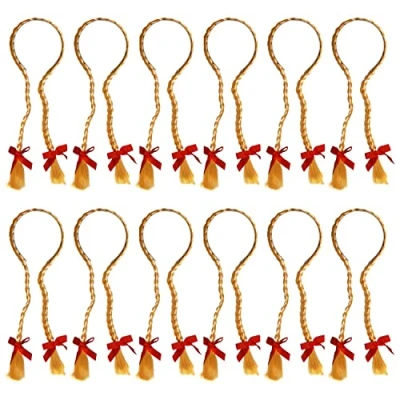 Image of Oktoberfest Hair Plaits Pack of 1 Blonde with Red Bows on a Headband Ladies Bavarian German Fancy Dress Accessory