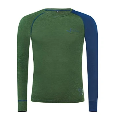 Image of Black Crevice Men&#039;s Long Sleeved Merino Wool Functional Shirt, Forest Green/Steel Blue, M