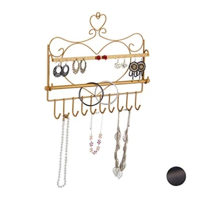 Image of Relaxdays Jewellery Wall Rack, Metal, Gold, 30 x 36.5 3.5 cm