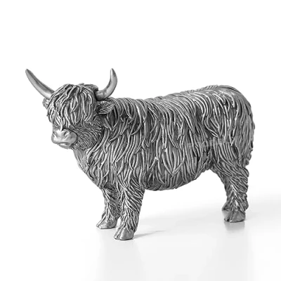Image of Prodbuy Silver Highland Cow 25cm Decorative Ornament