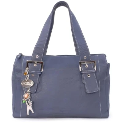 Image of Catwalk Collection Handbags Soft Leather Shoulder Bag For Women Medium Slouchy Top Handle JANE Blue
