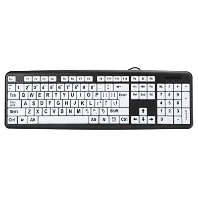 Image of Elderly Keyboard, Black Low Vision Keyboard USB Wired Old People with White Large Print and High Contrast Keys for Seniors Those Just Learning to Type(Black)