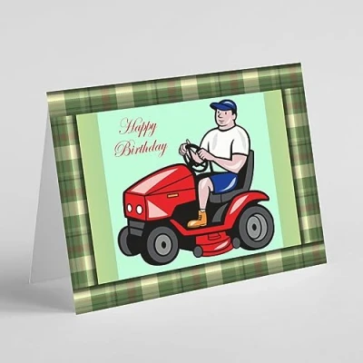 Image of Beebooh cards Male on ride lawnmower birthday card