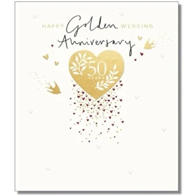 Image of Paperlink Milestone Wedding Anniversary Card 50 Years Golden Heart &amp; Swallows Eco Friendly Recyclable Made in England