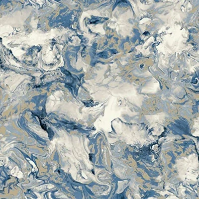 Image of Y�L Elixir Liquid Marble Effect Wallpaper Swirls Blue Gold Metallic Shimmer