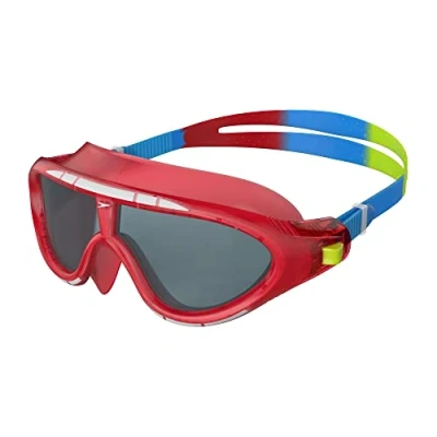 Image of Speedo Junior Biofuse Rift Swimming Goggles Mask Anti Fog Easy Adjustment Leak , Lava Red/Japan Blue/Smoke, One Size