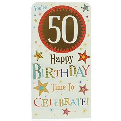 Image of Money Wallet Gift Card &amp; Envelope 50th Birthday with Gold Foil 7x3.5&quot;