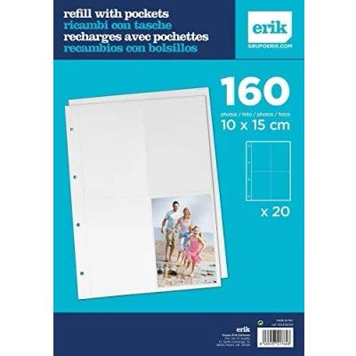 Image of Grupo Erik Refill For Photo Album 20 Double Sided Pages 3 Pockets Per Page 6x4 10x15 cm