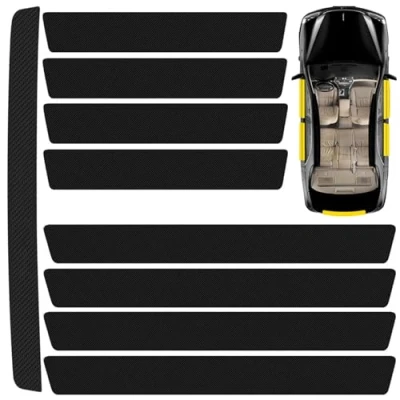 Image of 9pcs Carbon Fiber Car Door Sills,Rear Bumper Protectors for BMW X1 X2 X3 X4 X5 X6 X7,Scratch Resistant Sill Edge Trim Strips Styling Accessories,Black