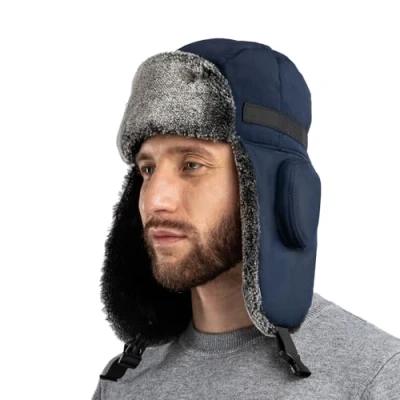 Image of ZffXH Women Earflap Fur Ushanka Russian Bomber Hat Men Warm Winter Thermal Trapper Trooper Army Green