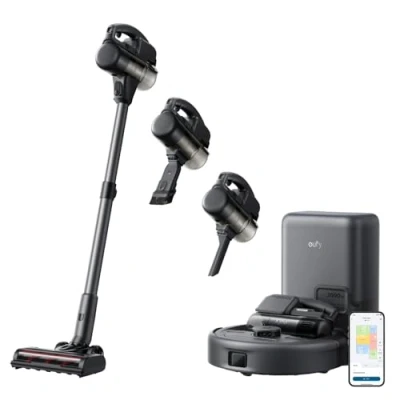 Image of eufy Robot Vacuum 3 in 1 E20, Handheld Vacuum, Stick Up to 30,000 Pa Suction, AeroTurbo Five Stage Filtration, Triple Laser Obstacle Avoidance, 75 Days of Auto Emptying