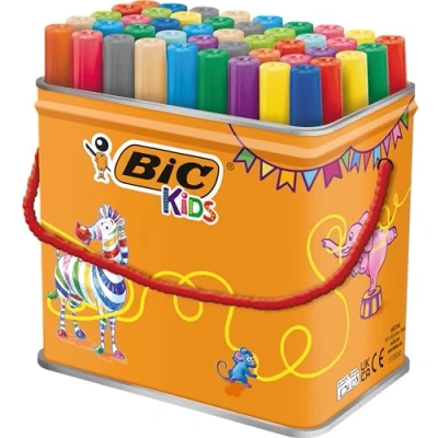 Image of BIC Kids Visacolor XL Colouring Felt Tip Pens Bucket of 48 Assorted Colors Drawing with Extra Wide Point