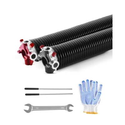 Image of VEVOR 234 2 31 Torsion, Pair of 0.234 x in, 16000 Cycles, Electrophoresis Black Coated for Replacement, Garage Door Springs with Non Slip Winding Bars, Gloves and Mounting Wrench