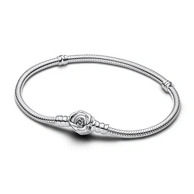 Image of Pandora Moments Snake chain sterling silver bracelet with rose clasp, 20