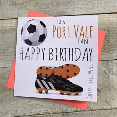 Image of WHITE COTTON CARDS Port Vale Valiants FC Football Club Fan Birthday Card BOOTS &amp; BALL DESIGN (101)