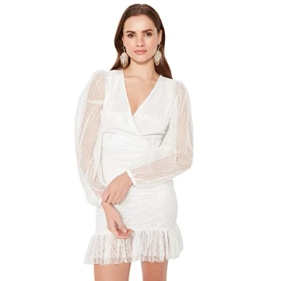 Image of Trendyol FeMan Mini Bodycon Fitted Knit Dress Ecru