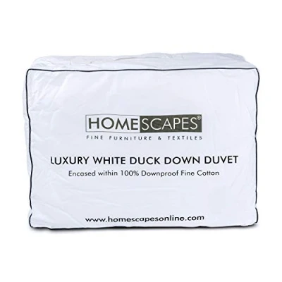 Image of HOMESCAPES King Size Duvet 10.5 Tog, Luxury Ethical White Duck Feather &amp; Down Quilt, Anti Allergy 100% Cotton Cover Proof All Seasons Bed Duvets, Washable, RDS OEKO TEX Certified