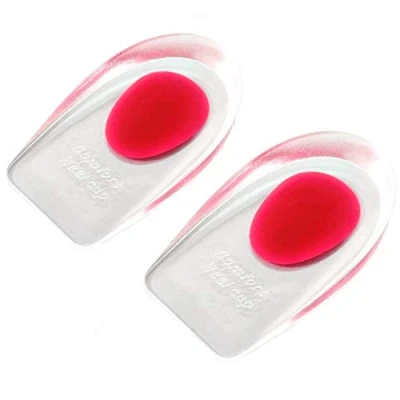 Image of Qiuyan 1 Pair Gel Heel Cups Plantar Fasciitis Inserts Pads for Pain, Bone Spur &amp; Achilles Pain Red, L